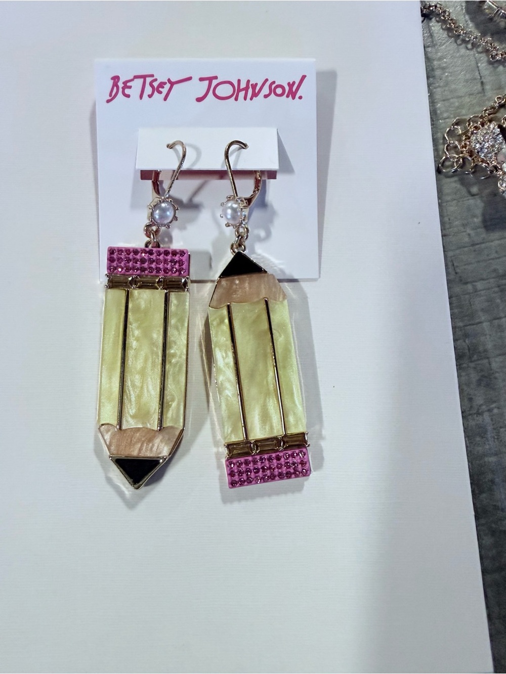 Betsey Johnson Pink and Yellow Geometric Drop Earrings